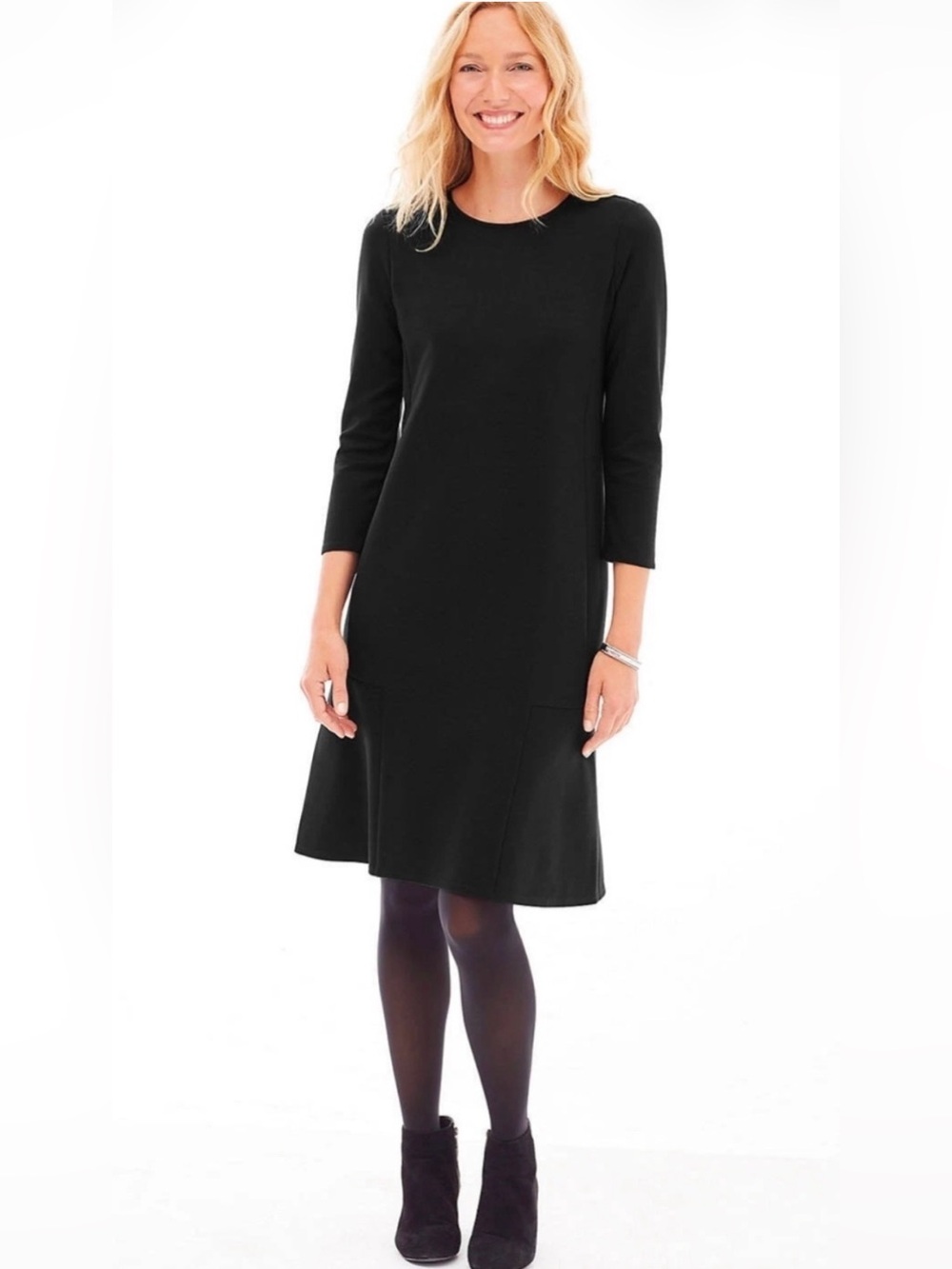 J. Jill Ponte Classic Black Women’s Midi Dress with a Flounce Hem